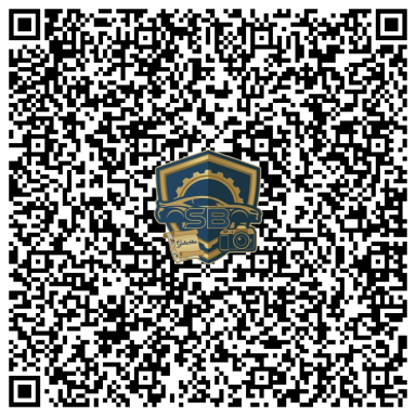 QR-Code mit einem Wappen und goldener Schrift im Hintergrund.